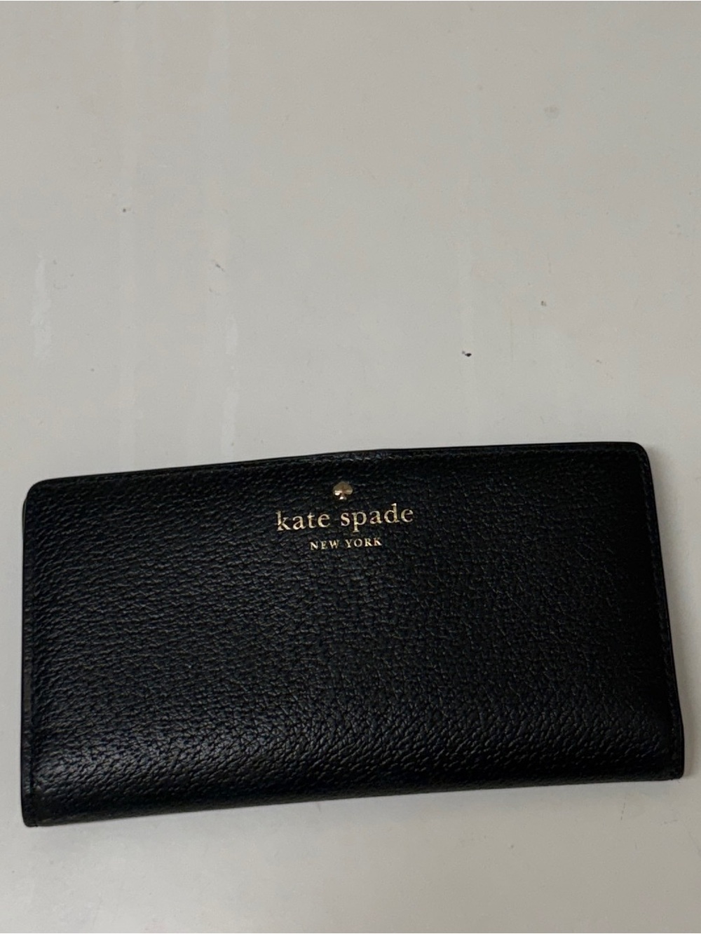 Kate Spade Black Leather Wallet with Gold Logo and Spade